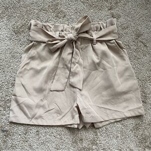 Stylish Tan Women's Lightweight Summer Paper bag Shorts